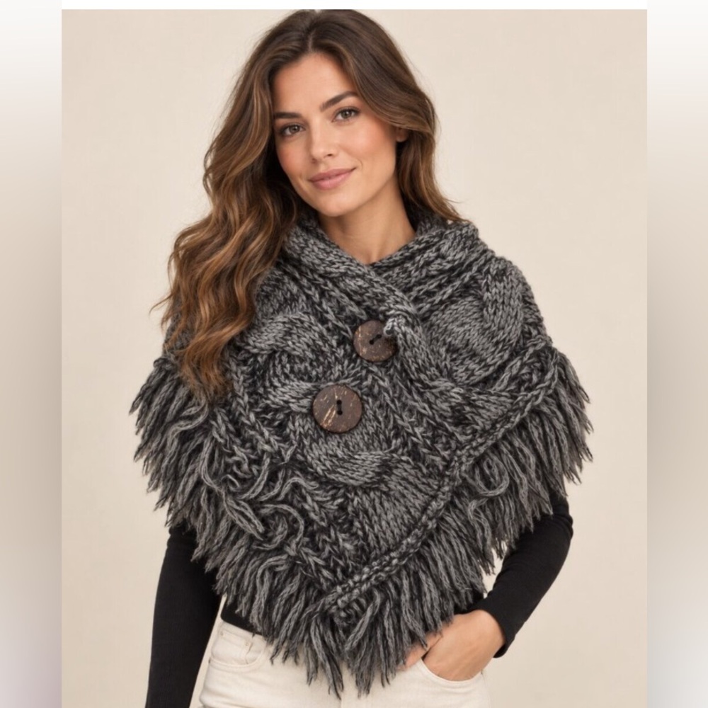 Charcoal Gray NWT Heathered Shoulder Warmer/Shawl with Coco Buttons